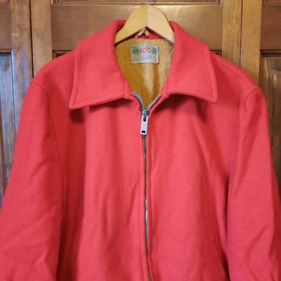 Vintage 1960s Soo wool red knit insulated full metal zipper hunting field coat - Picture 2 of 15